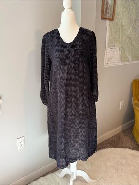 Gudrun Sjoden charcoal grey patterned pullover shift midi dress longsleeve small